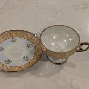 Vintage Gold and White Teacup and Saucer Set